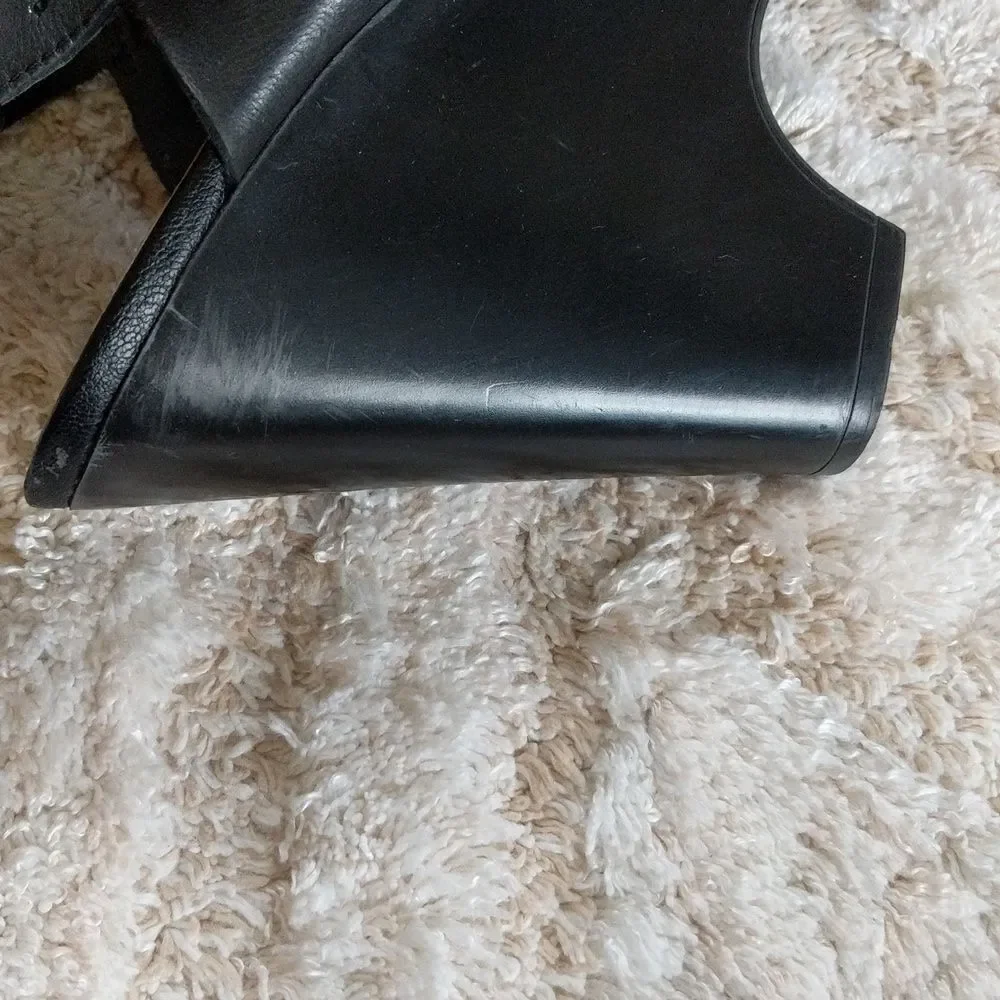 Franco Sarto Silver and Black Leather Platform Sandals